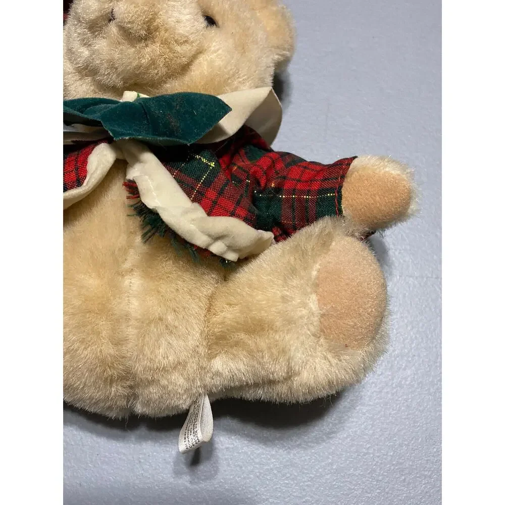 Vintage ANCO Plush Teddy Red Green‎ Christmas Plaid Holiday Toy Golfer Hat